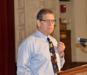 Mr. Beland delivers a retirement speech to the student body.