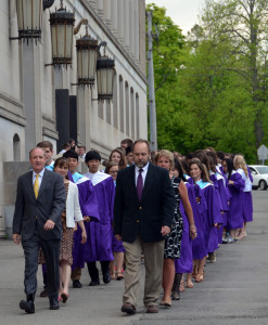 The John Bapst Class of 2014 marches to the All Souls Congregational Church for the 2014 Baccalaureate.